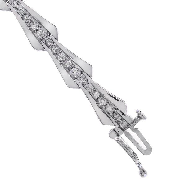 1.50 Carat Round Cut Diamond Fancy Link Bracelet 14K White  1.50 Carat Round Cut Diamond Fancy Link Bracelet